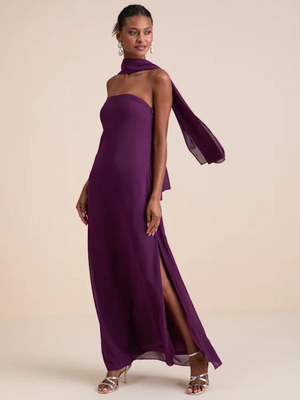 Lulus Rawya Plum Strapless Maxi Dress with Scarf